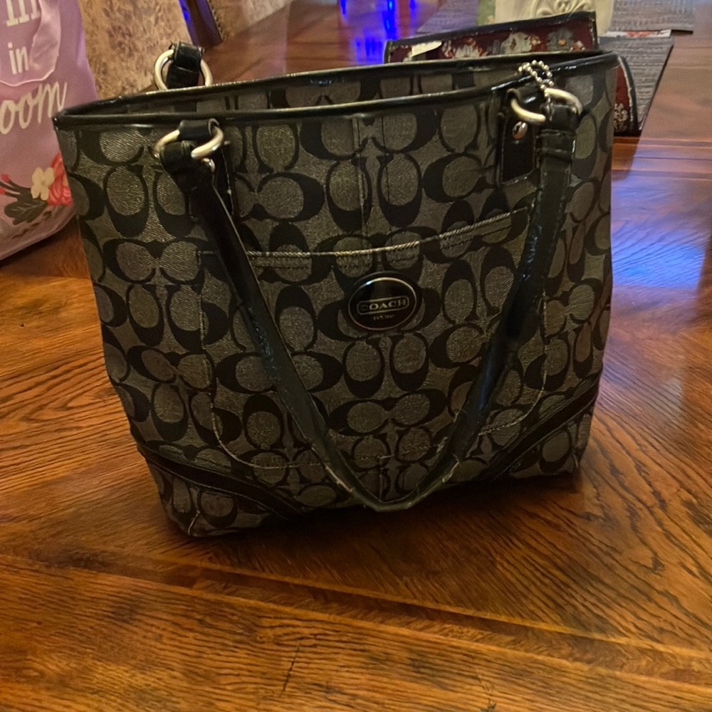 COACH op art black/silver tote.